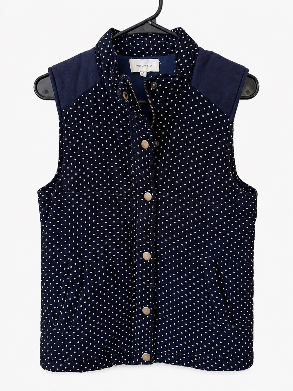 Skies Are Blue Navy and White Polka Dot Quilted Vest